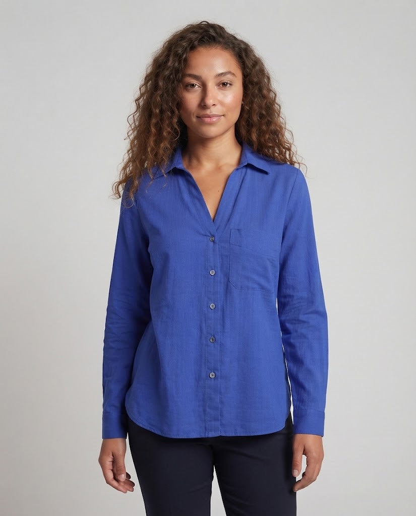 Women's Lightweight Linen Look Shirt with Chest Pocket and Relaxed Oversize Fit Fashion Glam