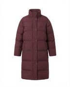 Ladies long-cut quilted thermal coat with hood, two-way zipper and side zip vents