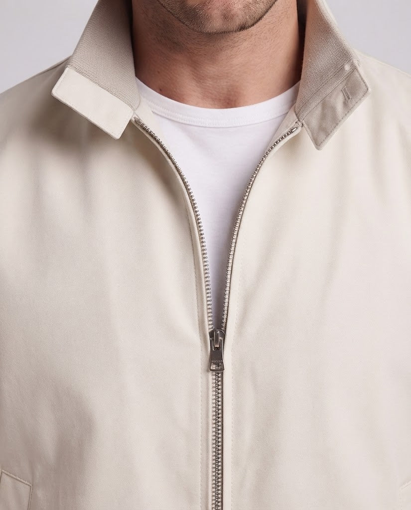 Men's Boxy Fabric Blouson with Stand-up Collar, Ribbed Cuffs and Subtle Pocket Guidance Fashion Glam