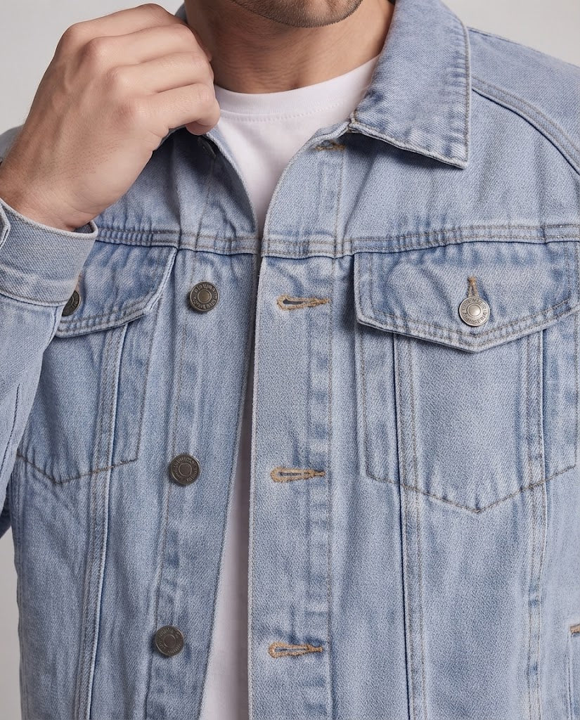 Men's Oversized Denim Jacket with Raglan Sleeves, patch breast pockets and Vintage Wash Fashion Glam