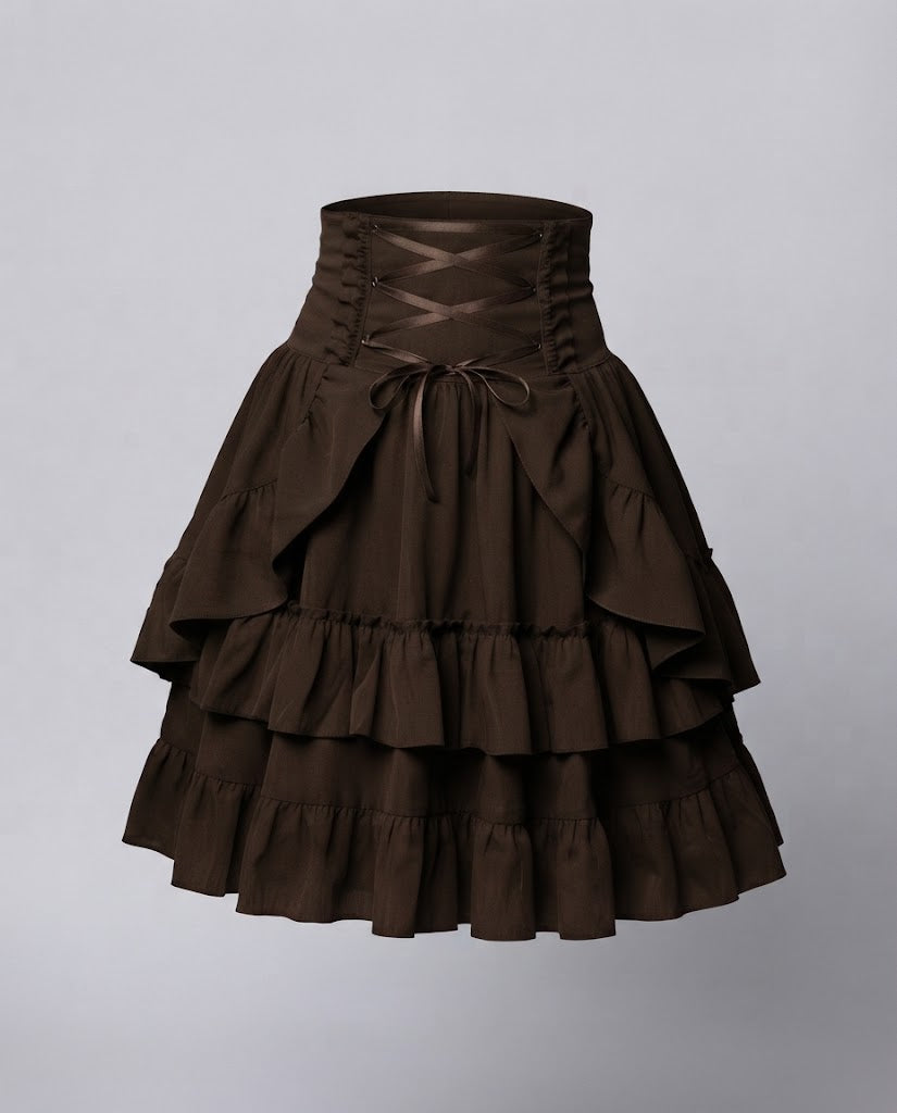 Women Sweet Ruffled Dress with Apron Design and Lacing Details Fashion Glam
