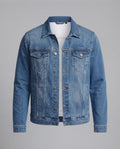 Men's Regular-Fit Denim Jacket with Contrast Stitching, Flap Pockets and Classic Collar Fashion Glam