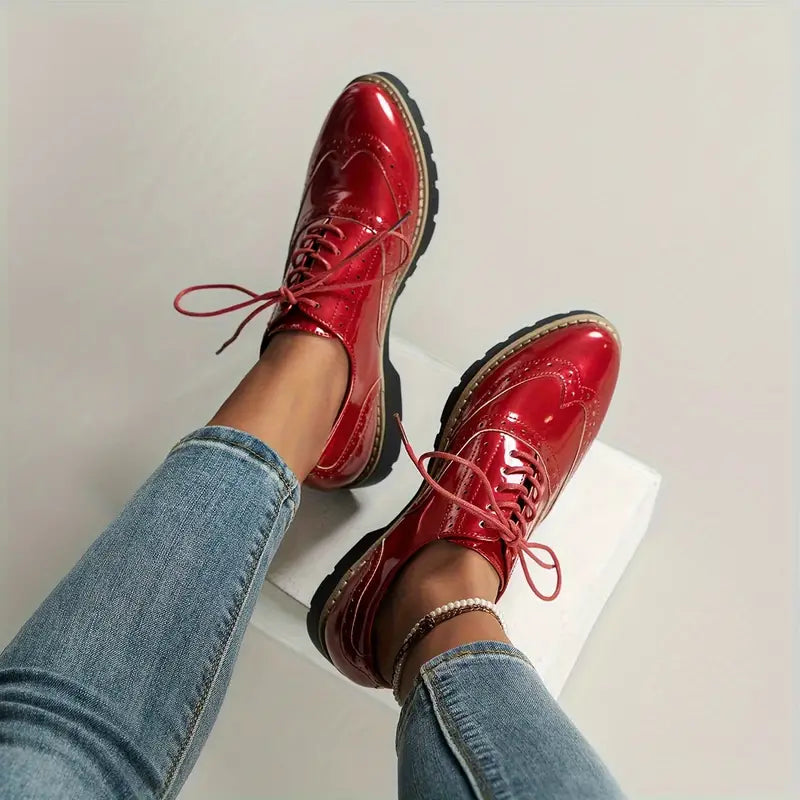 Fashion Glam | Patent Leather Oxford Shoes With Chunky Sole For Women