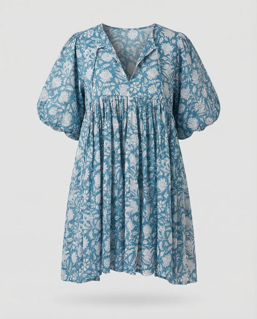 Babydoll Dress Women V-Neck Puff Sleeve-Fashion Glam
