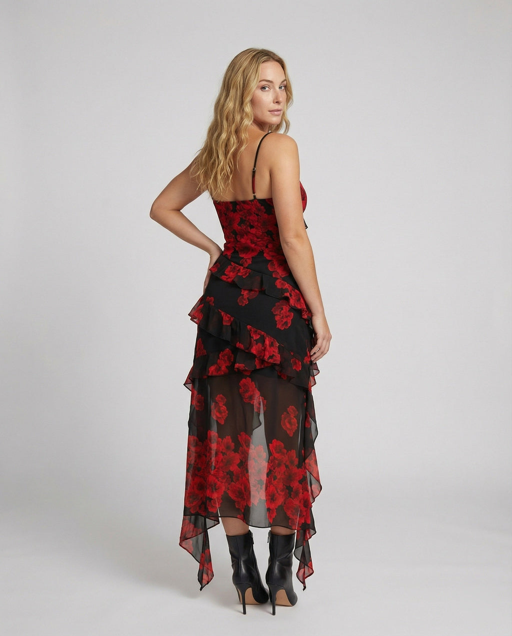Women Playful Mini Dress with Asymmetrical Cut and Exciting Floral Design