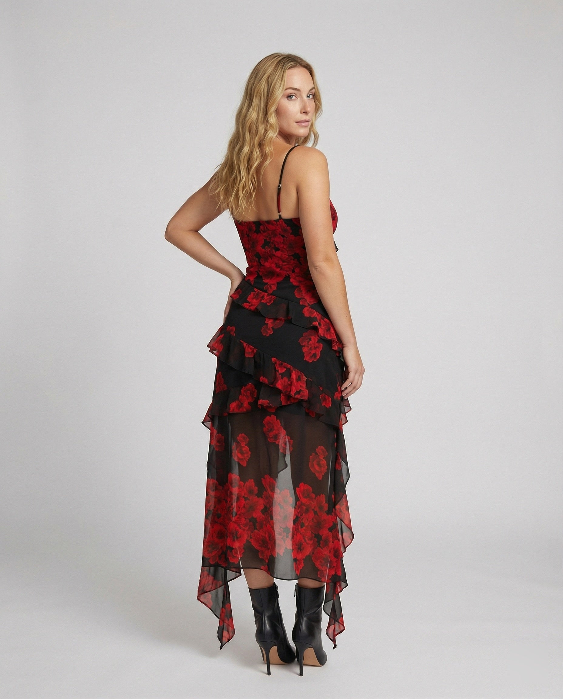 Women Playful Mini Dress with Asymmetrical Cut and Exciting Floral Design