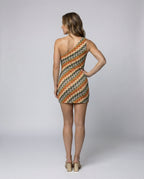 Women's asymmetrical mini dress with modern wave pattern