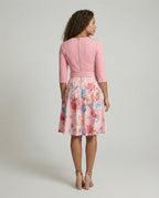 Women A-line dress with fitted belt and floral pattern