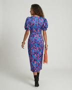 Women's evening dress with voluminous puff sleeves