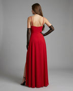 Women Elegant Evening Dress with Flowing Skirt and Deep Slit