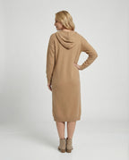 Women's hoodie dress made of soft knit material with button placket and hood