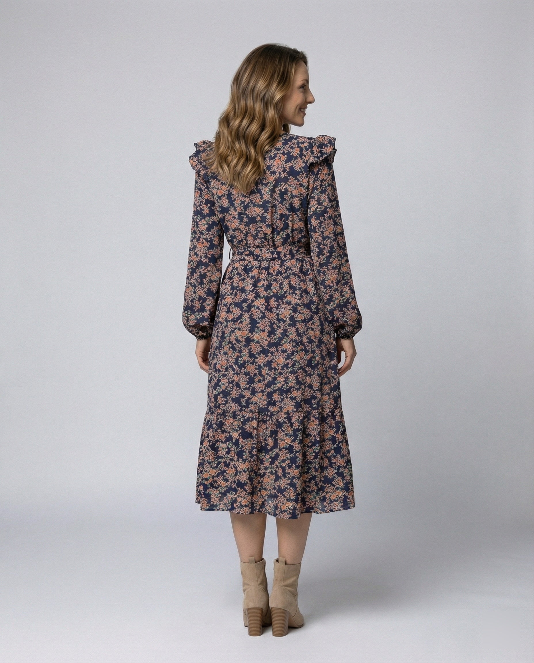 Women's blouse dress with floral design and adjustable belt