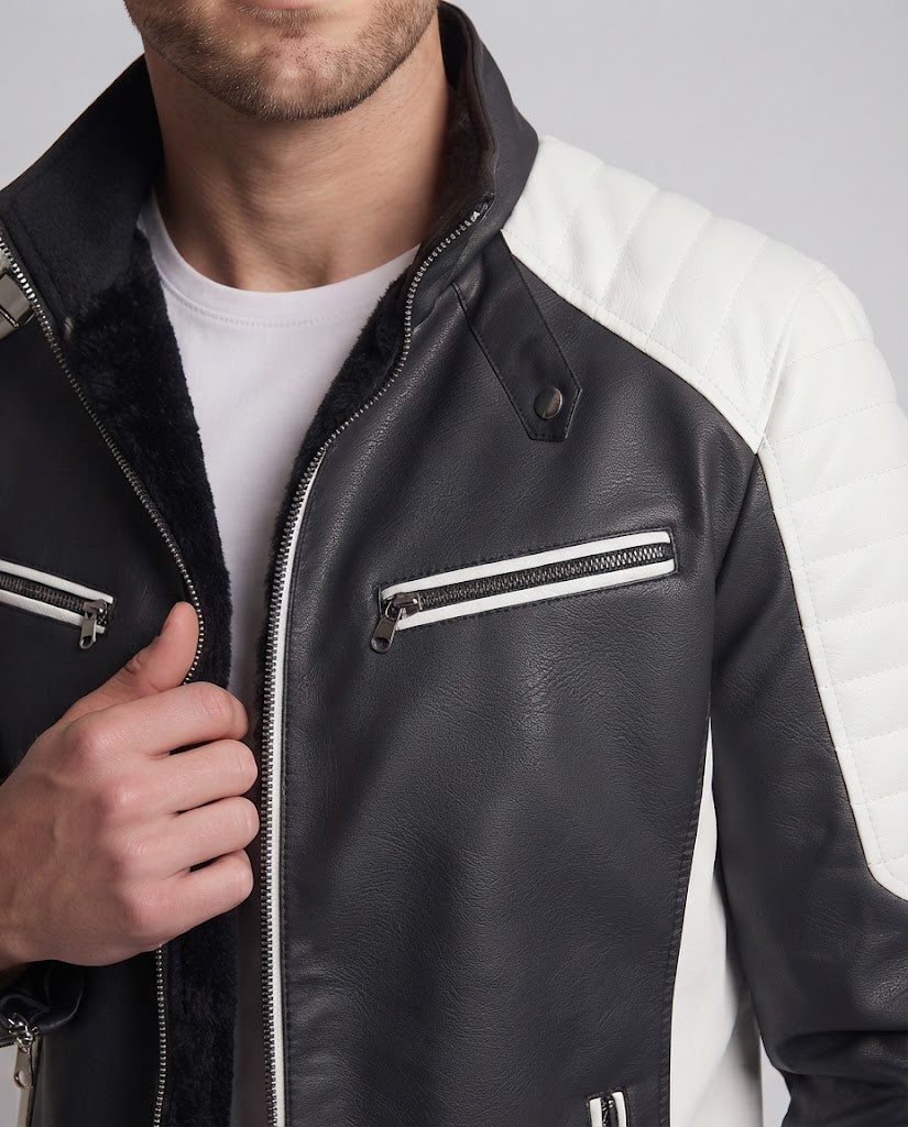 Men's Leather Jacket with Quilted Details Fashion Glam