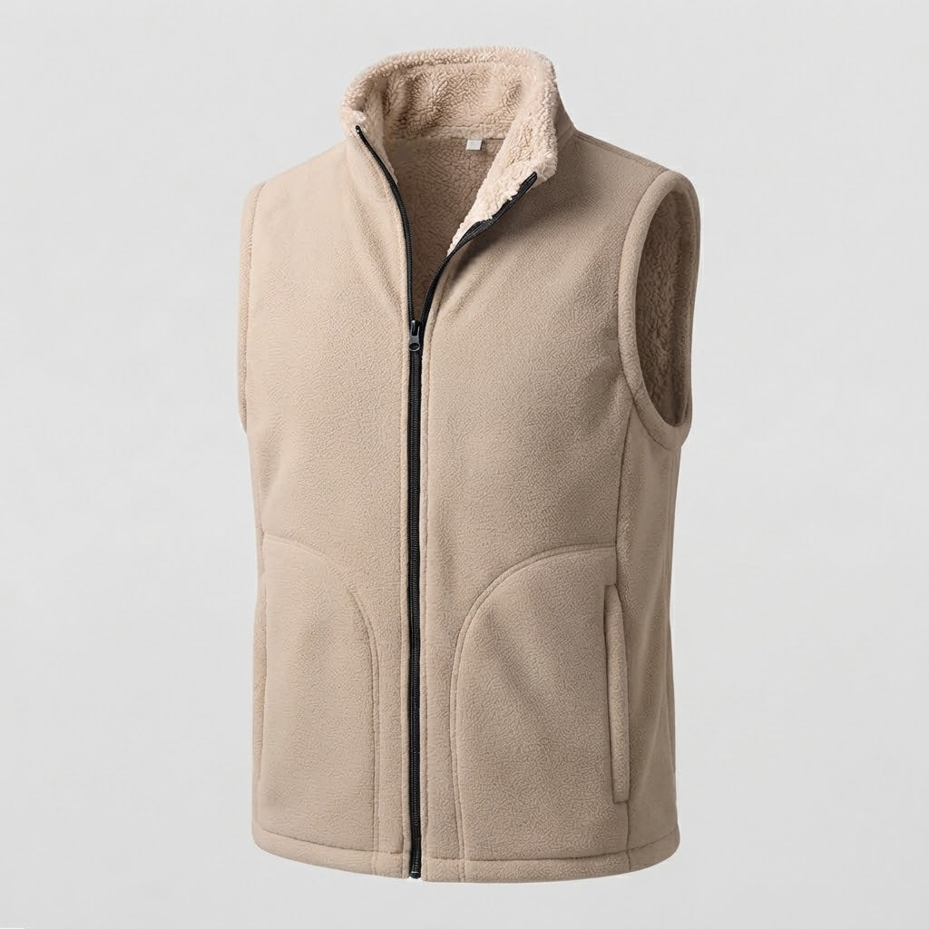 Men's Warm Thermal Fleece Vest with Sherpa Inner Lining, Stand Collar and Hidden Side Pockets Fashion Glam