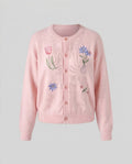 Ladies short-cut fine knit cardigan with floral embroidery and round neck Fashion Glam