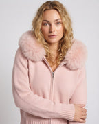 Women's Short Wool Cardigan with Zipper and Removable Fur Trim on the Hood Fashion Glam