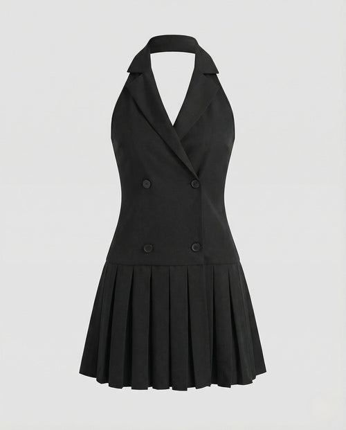 Blazer Mini Dress Double Breasted Sleeveless Women-Fashion Glam