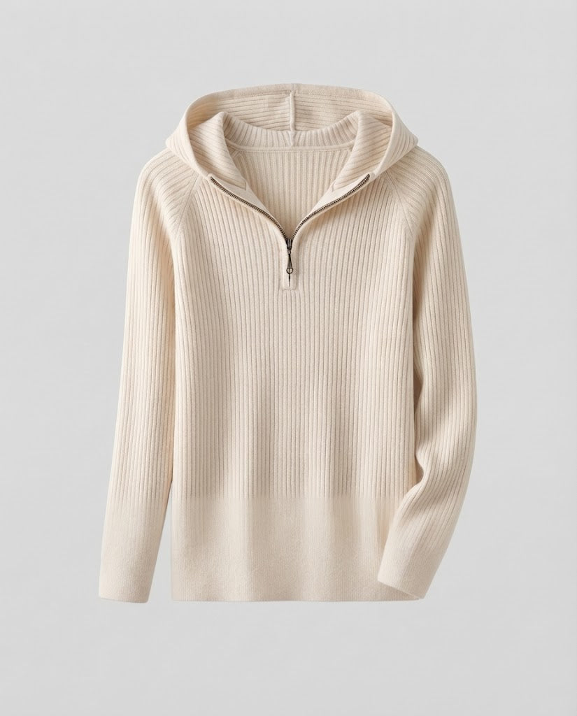 Ladies Cashmere-Look Fine Knit Sweater with Half Zipper and Fine Rib Structure Fashion Glam