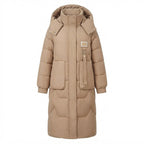 Women Long Thermal Quilted Coat with Oversized Hood and Wind Shield Flap