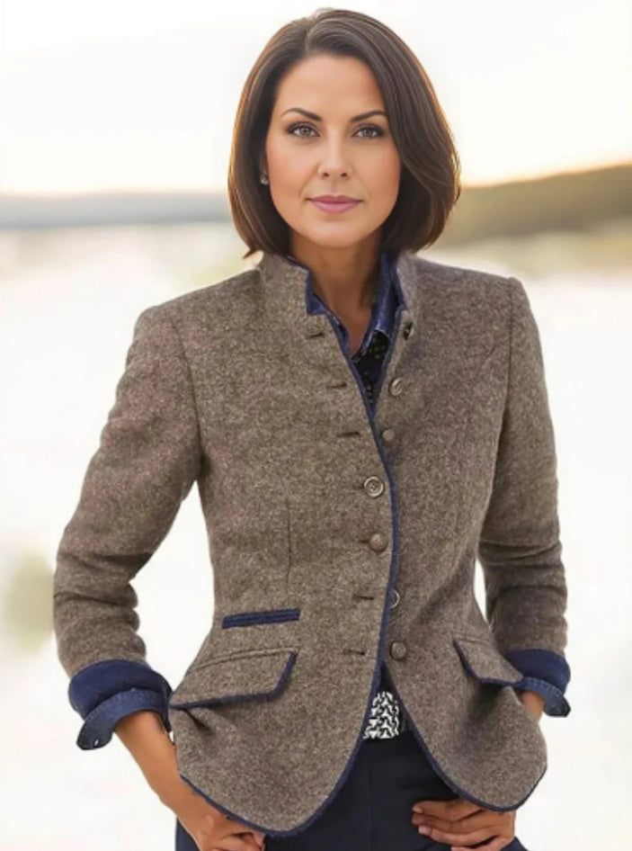 Fashion Glam | Multi-button Women's Jacket Made of Wool with Color Combination