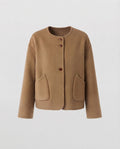 Women's short jacket made of wool blend with round neckline, patch pockets and boxy silhouette Fashion Glam