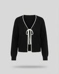Women's short cardigan in boxy cut with crochet edge and decorative bow Fashion Glam