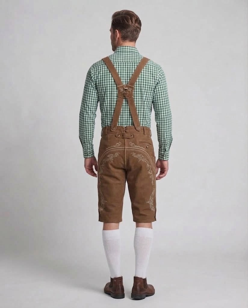Men's traditional leather shorts with elaborate embroidery Fashion Glam