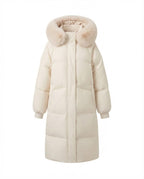 Women's longer quilted winter coat with extra voluminous teddy collar and windproof thermal filling