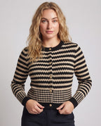 Women's Short-Cut Fine Knit Cardigan with Graphic Intarsia Pattern and Decorative Buttons Fashion Glam