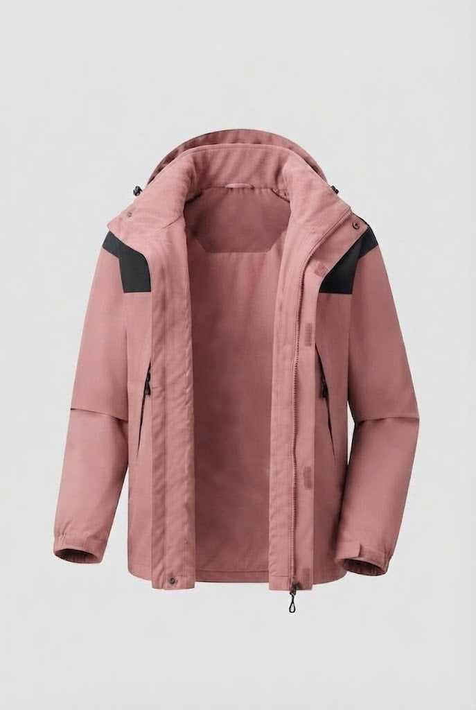 Men's two-layer softshell outdoor jacket with removable fleece inner jacket and hood Fashion Glam