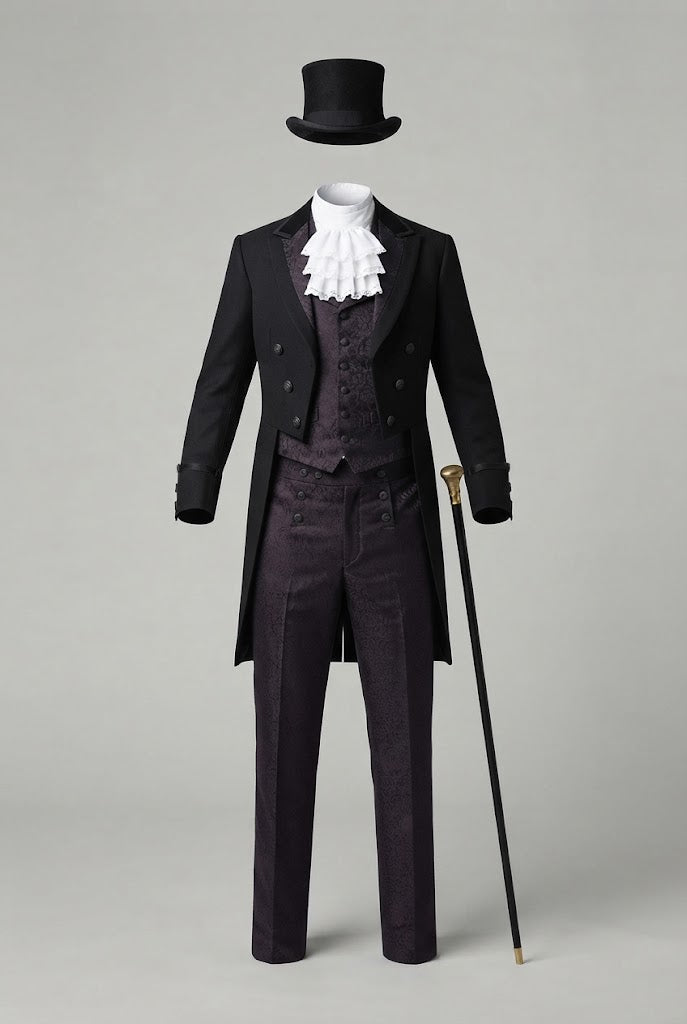 Men's elegant tailcoat with intricate decorations and double button placket Fashion Glam