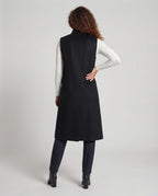 Women's Sleeveless Long Wool Blend Vest with Stand-up Collar and Decorative Button Placket Fashion Glam