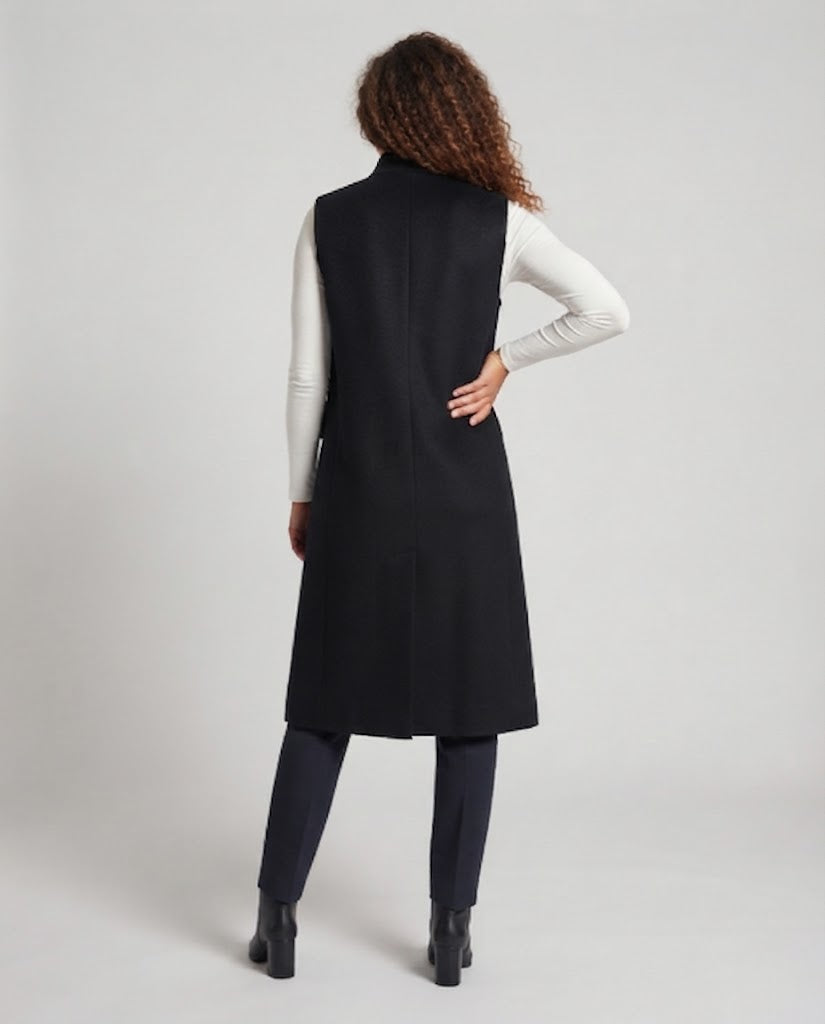 Women's Sleeveless Long Wool Blend Vest with Stand-up Collar and Decorative Button Placket Fashion Glam