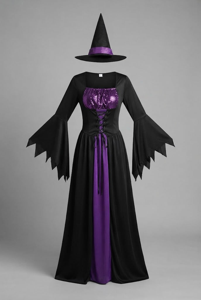 Women's Enchanting Witch Robe with Elegant Hat and Accessories Fashion Glam