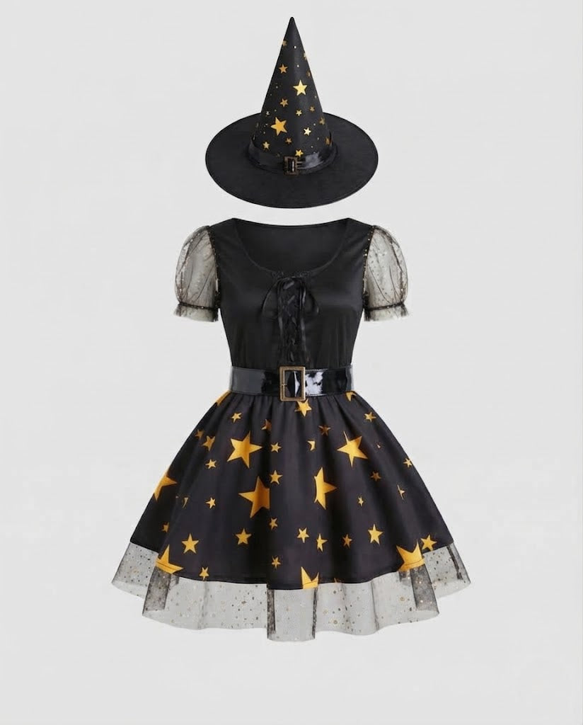 Women's fairy-tale witch costume with stars and lace details Fashion Glam