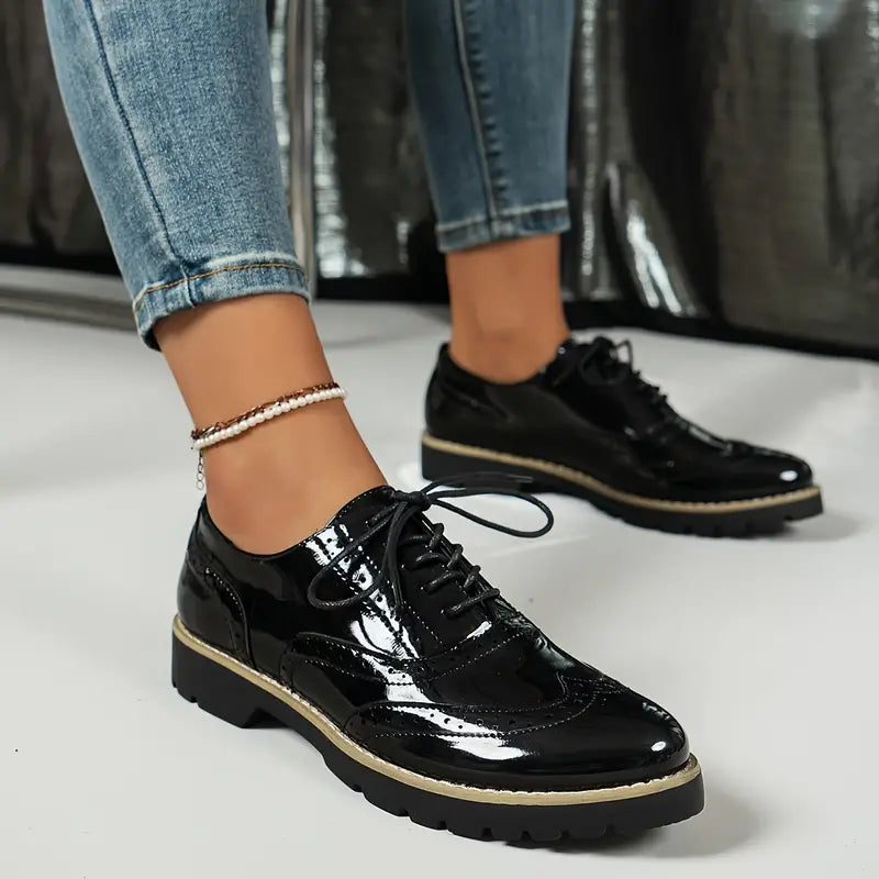 Fashion Glam | Patent Leather Oxford Shoes With Chunky Sole For Women