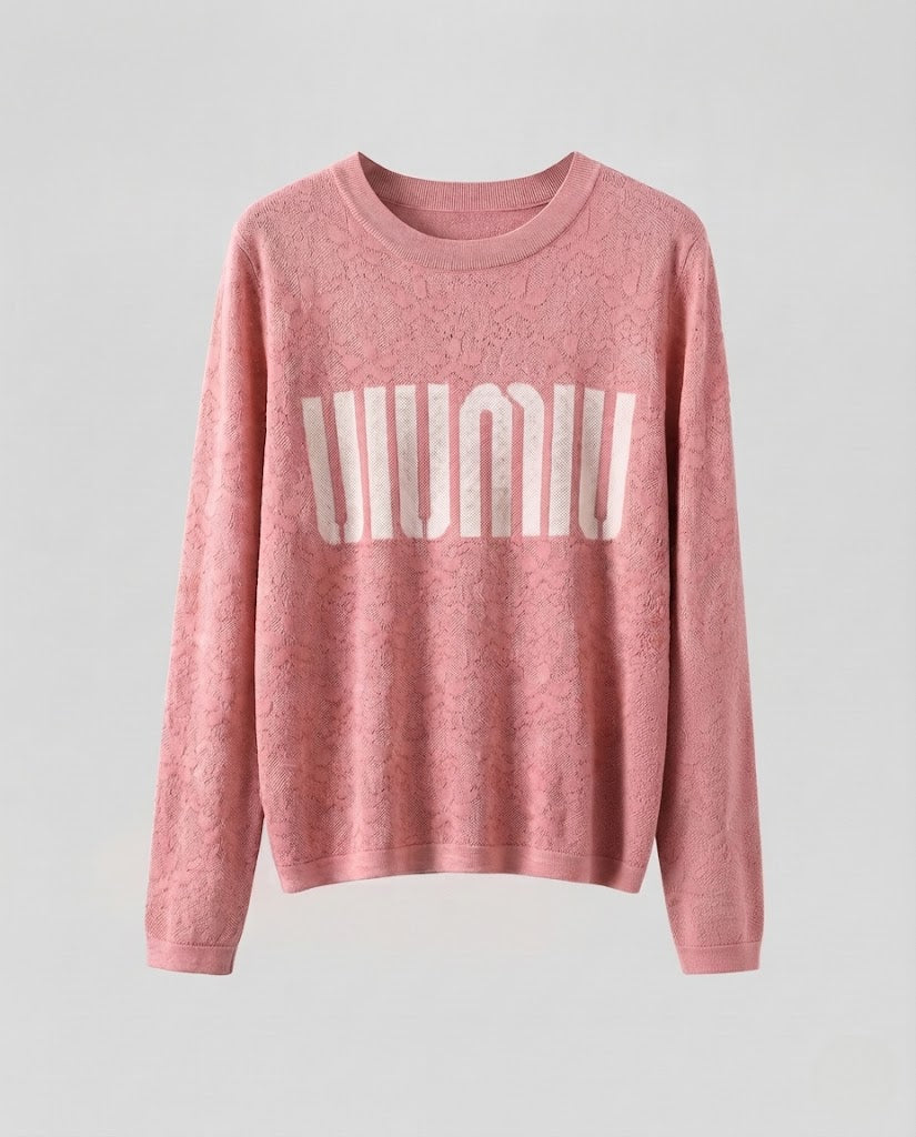 Women's fine knit pullover with round neckline, jacquard structure and logo front Fashion Glam