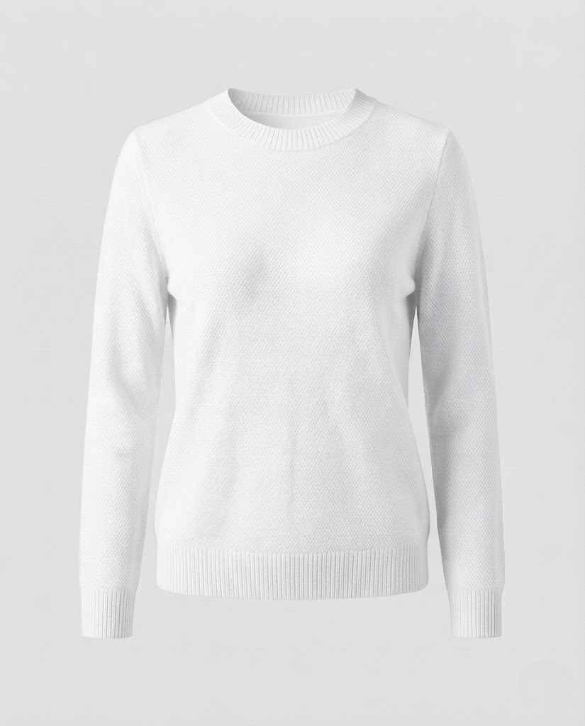 Women's Fine Structured Knit Sweater with Round Neck and Extra Soft Merino Mix Fashion Glam