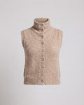Women's Short-Cut Boucle Knit Vest with Stand-Up Collar and Full Button Placket Fashion Glam