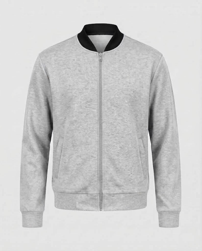 Men's Cotton-Mix Bomber Sweat Jacket with Full Zip and Side Pockets Fashion Glam
