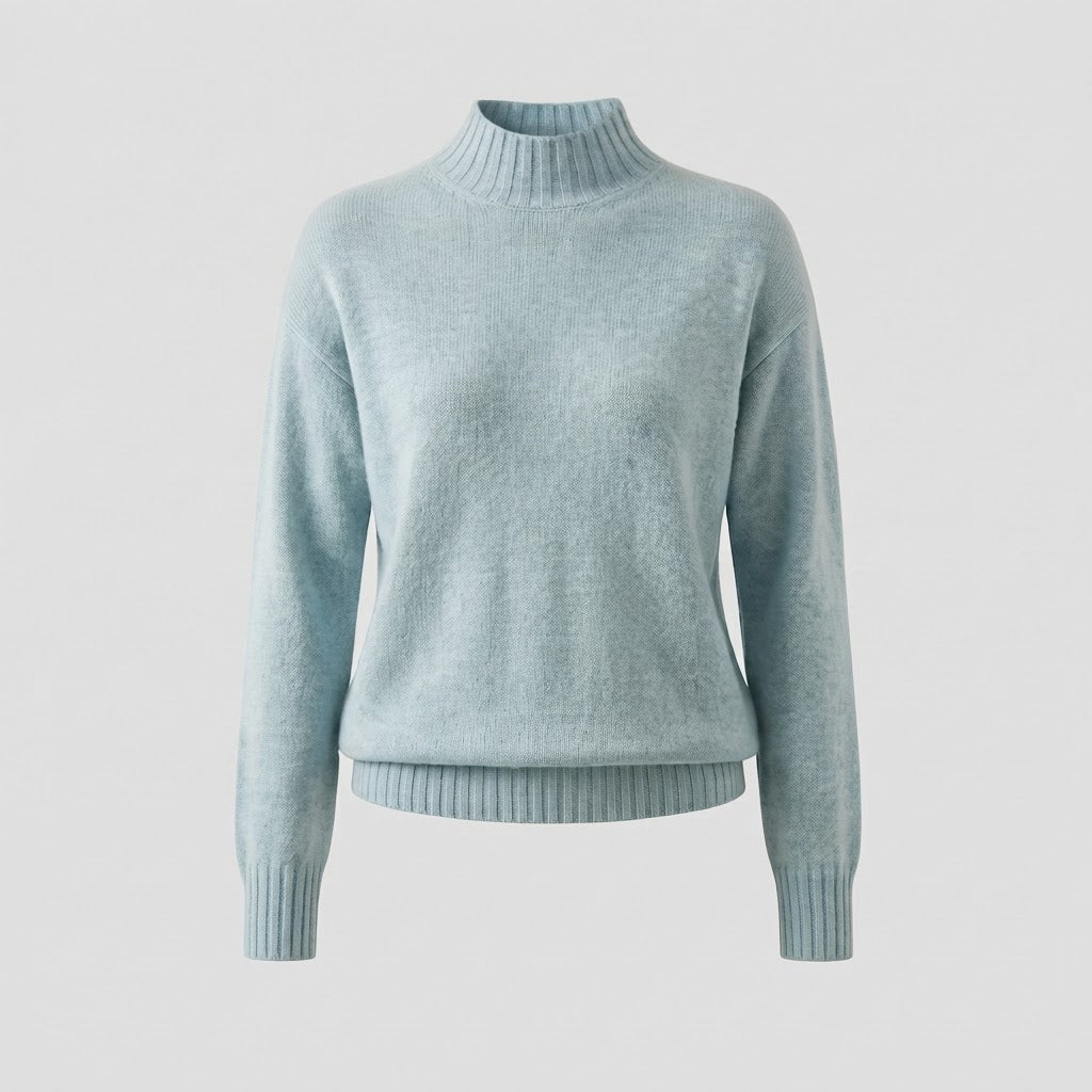 Women's Fine Cashmere-Look Stand Collar Sweater with Dropped Shoulders Fashion Glam