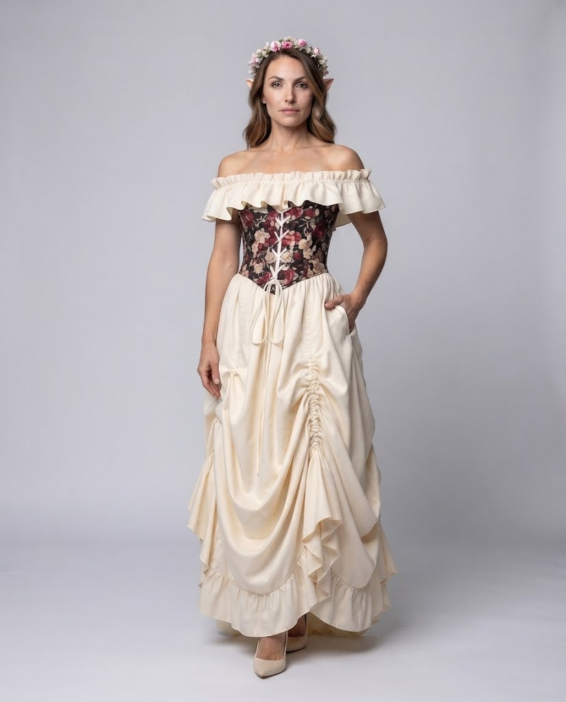 Women's romantic maxi dress with ruffles and floral top Fashion Glam