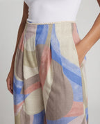 Women's Wide Palazzo Pants with Watercolor Print and Elastic Waistband Fashion Glam