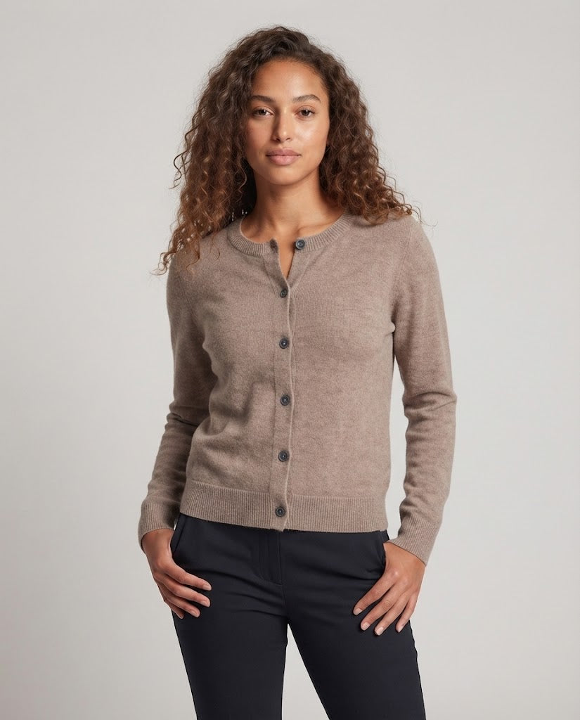 Women's fine-knit cardigan with visible button placket, round neckline and soft drape Fashion Glam