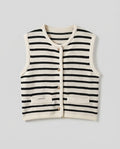 Women Striped Knit Vest with Button Placket and Patch Pockets Fashion Glam