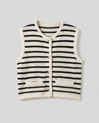 Women Striped Knit Vest with Button Placket and Patch Pockets Fashion Glam