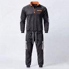 Men's Cargo Jogger Set with Half Zip Sweatshirt, Elastic Waistband and Flap Pockets Fashion Glam
