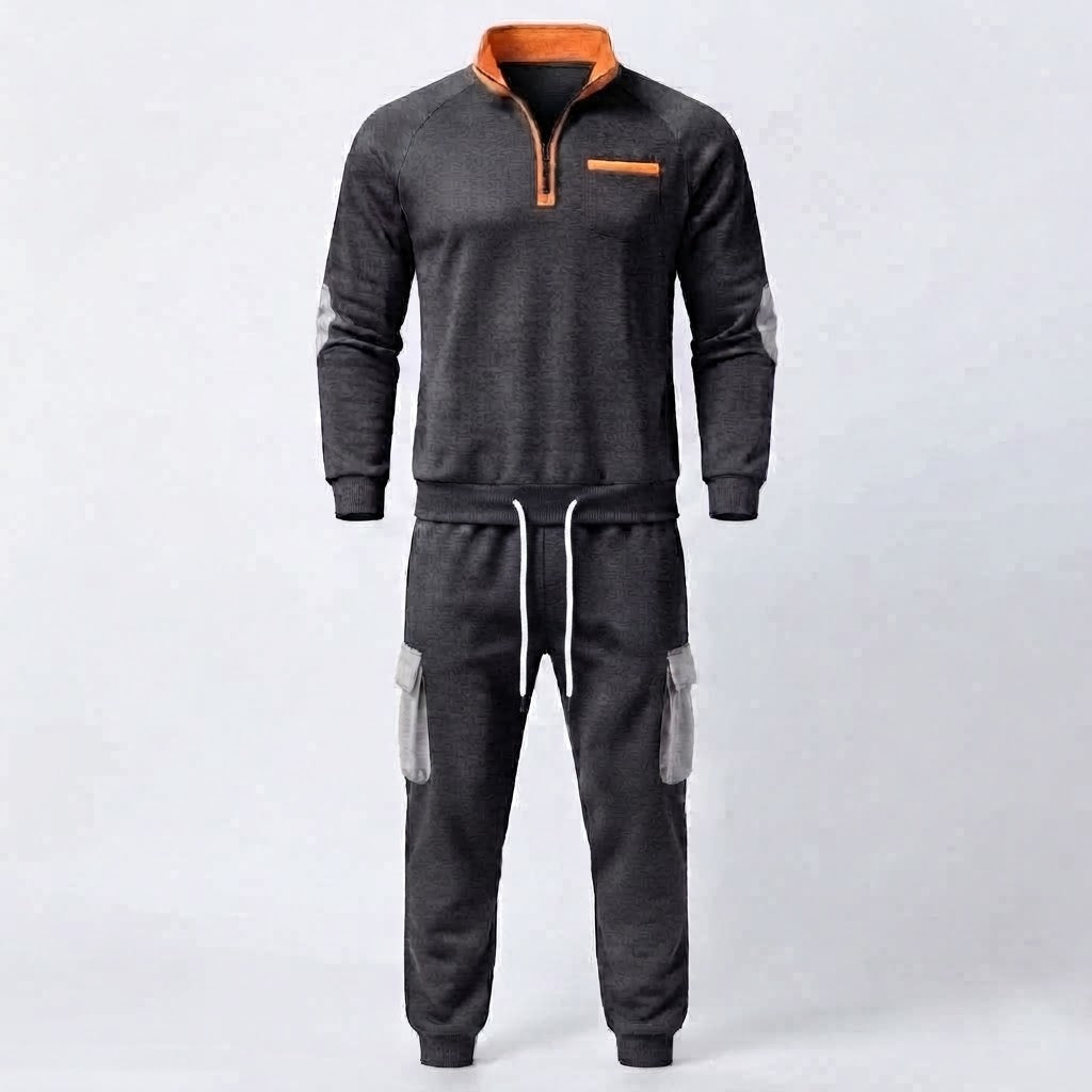Men's Cargo Jogger Set with Half Zip Sweatshirt, Elastic Waistband and Flap Pockets Fashion Glam