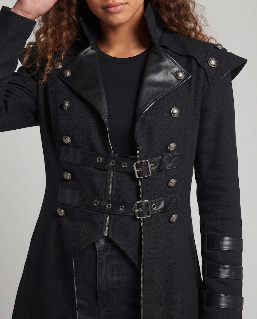 Women's Off-Shoulder Coat with Voluminous Sleeves and Decorative Accents Fashion Glam
