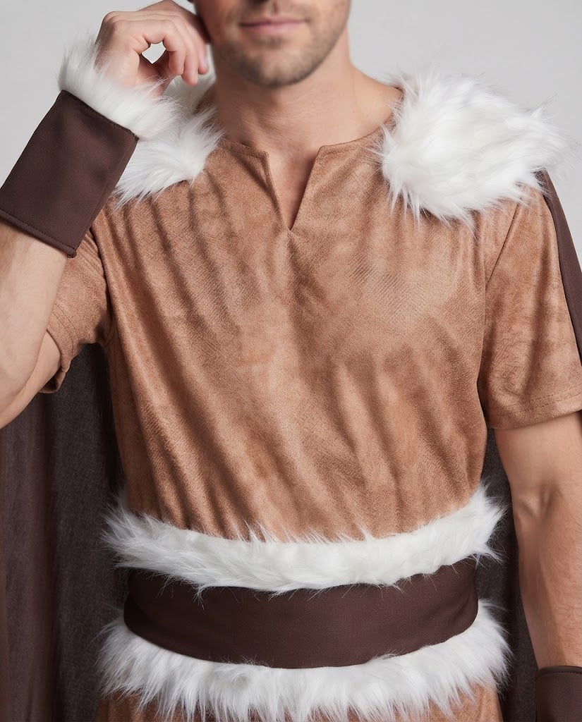 Men's Viking Costume with Hood and Fur Decoration Fashion Glam